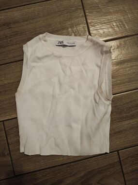 Zara White Ribbed Sleeveless Tank Top